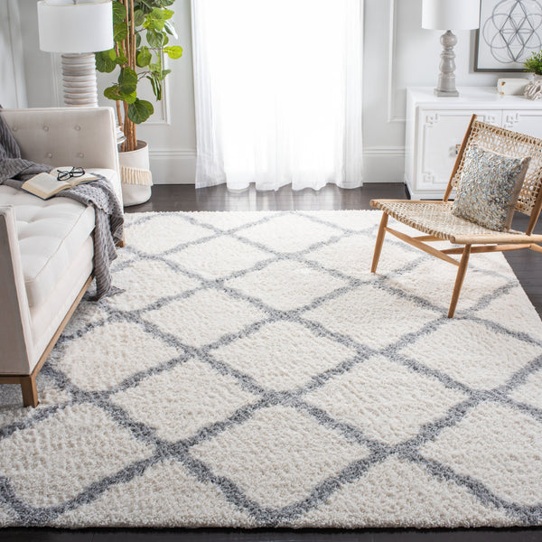 Safavieh Parma Cozy Shag Area Rug – Luxurious Lattice Design For Modern Home Decor, Crafted In Turkey Cream ,Grey Polypropylene Pile Pma521a-3sq