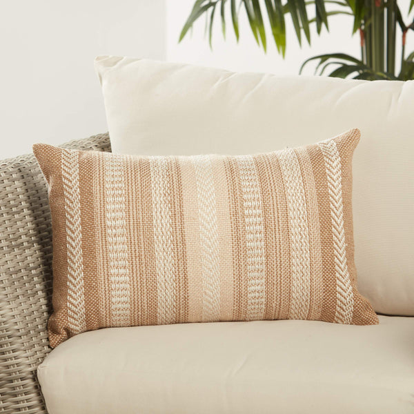 Jaipur Living Vibe by Jaipur Living Tribal Embroidered Striped Lumbar Pillow for Indoor Outdoor Use Beige PLW103723