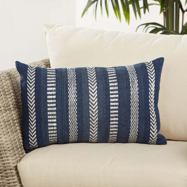 Jaipur Living Vibe by Jaipur Living Pampas Embroidered Lumbar Pillow Cover Tribal Stripe Polyester Blue PLC102446