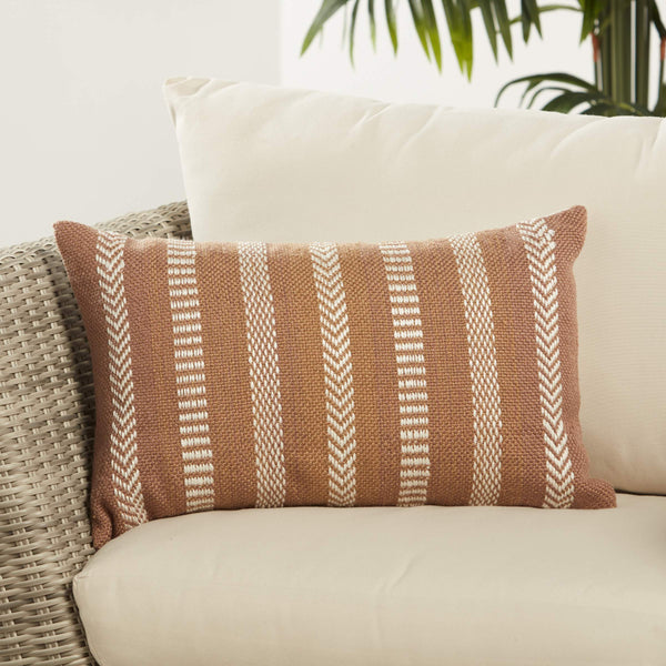 Jaipur Living Vibe by Jaipur Living Pampas Embroidered Lumbar Pillow Cover Tribal Stripe Polyester Tan PLC102447