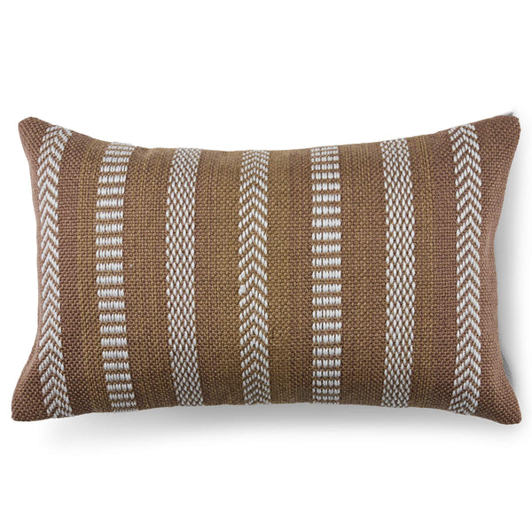 Jaipur Living Vibe by Jaipur Living Tribal Embroidered Striped Lumbar Pillow for Indoor Outdoor Use Tan PLW103725