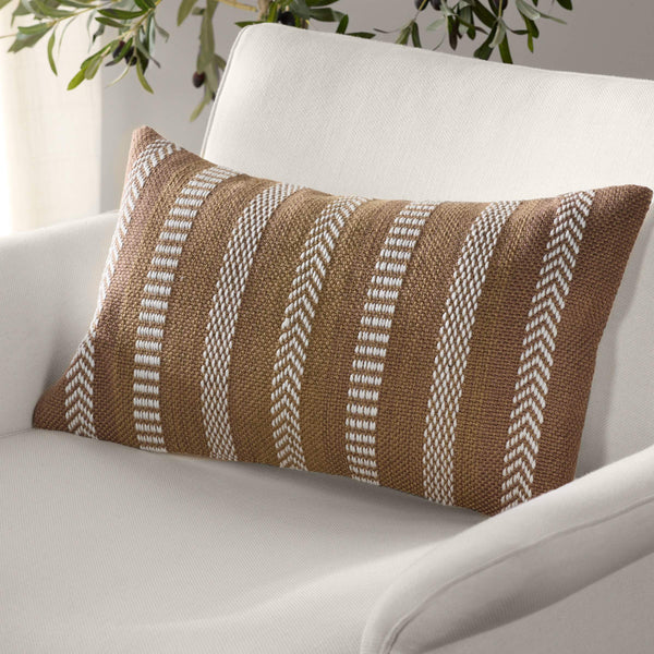 Jaipur Living Vibe by Jaipur Living Pampas Embroidered Lumbar Pillow Cover Tribal Stripe Polyester Tan PLC102447