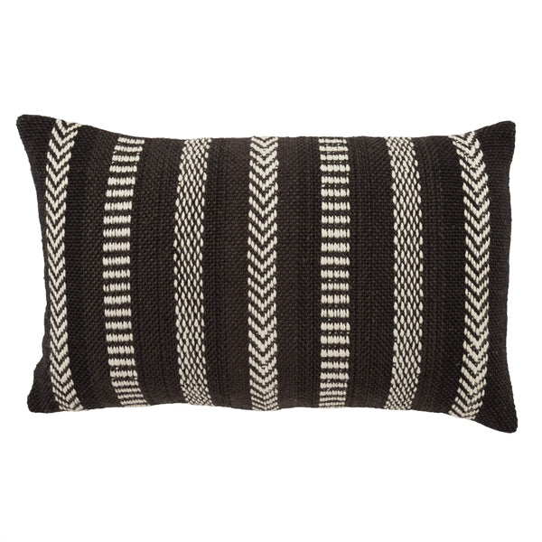 Jaipur Living Vibe by Jaipur Living Pampas Embroidered Lumbar Pillow Cover Tribal Stripe Polyester Black PLC102448