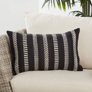 Jaipur Living Vibe by Jaipur Living Tribal Embroidered Striped Lumbar Pillow for Indoor Outdoor Use Black PLW103726