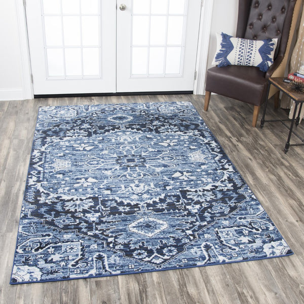 Rizzy Panache PN6962 Power Loomed Transitional Polypropylene Rug Blue/Ivory 9'10" x 12'6"