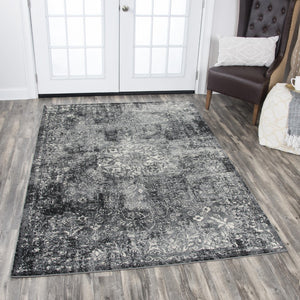 Rizzy Panache PN6971 Power Loomed Transitional Polypropylene Rug Gray/Black 9'10" x 12'6"