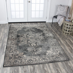 Rizzy Panache PN6972 Power Loomed Transitional Polypropylene Rug Gray/Black 9'10" x 12'6"