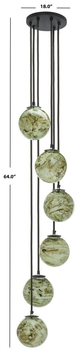 Safavieh Hallie, 6 Light, 64 Inch, Black/Multi, Iron/Glass Pendant PND3000A
