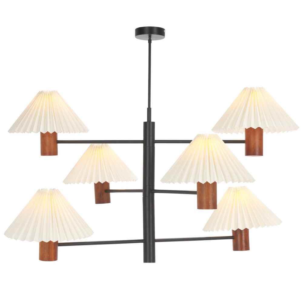 Safavieh JONNAH, 6-Light Pendant, 41 Inch, Walnut/Black Mango Wood & Iron, Ideal for Modern Living Spaces PND3007A