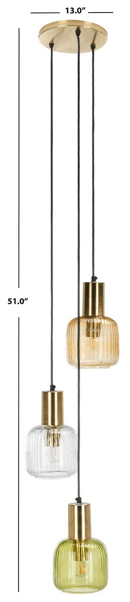 Safavieh Rhea, 3 Light, 13 Inch, Multi/Gold, Glass/Iron Pendant PND3011A