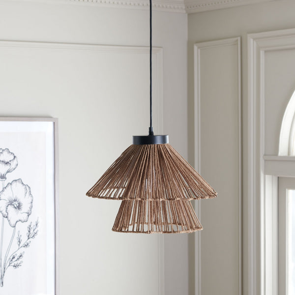 Safavieh Kaia, 16 Inch, Natural/Black, Paper Raffia/Iron Pendant PND3024A