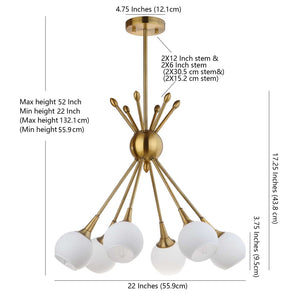 Safavieh JUSTINE, 6-Light Brass Extendable Pendant – Elegant Adjustable Fixture for Dining and Living Spaces PND4002A