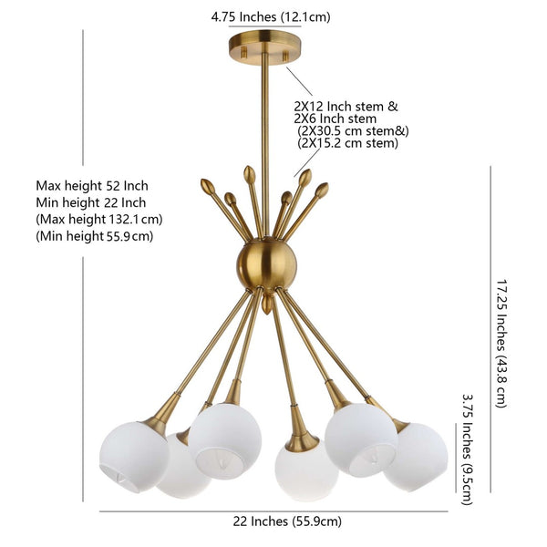 Safavieh JUSTINE, 6-Light Brass Extendable Pendant – Elegant Adjustable Fixture for Dining and Living Spaces PND4002A