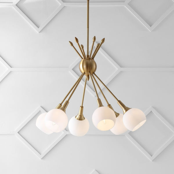 Safavieh JUSTINE, 6-Light Brass Extendable Pendant – Elegant Adjustable Fixture for Dining and Living Spaces PND4002A
