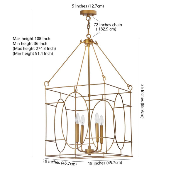 Safavieh MARGOT, Elegant 4-Light Gold Iron Extendable Pendant, Adjustable Height, Perfect for Any Space PND4004A