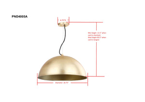 Safavieh ARCHER, 21-Inch Gold Iron Extendable Dome Pendant Light for Elegant Home Décor & Warm Illumination PND4005A