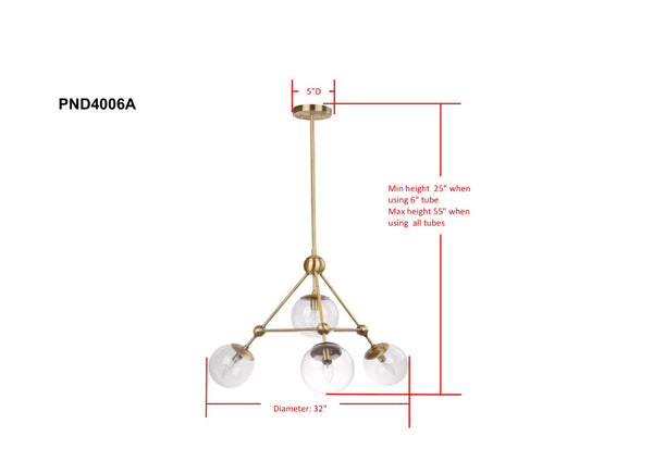 Safavieh BAIN, 4-Light Extendable Pendant in Classic Bronze - Durable Iron & Glass Design for Stylish Spaces PND4006A