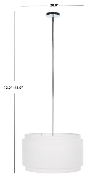 Safavieh PIRAN, 3-Light Extendable Pendant in Chrome & White Linen Shade – Modern Iron Fixture for Any Space PND4007A