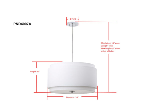 Safavieh PIRAN, 3-Light Extendable Pendant in Chrome & White Linen Shade – Modern Iron Fixture for Any Space PND4007A
