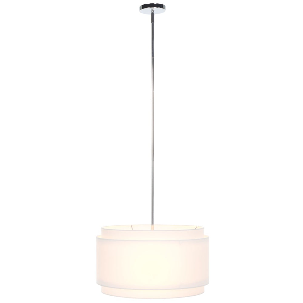 Safavieh PIRAN, 3-Light Extendable Pendant in Chrome & White Linen Shade – Modern Iron Fixture for Any Space PND4007A