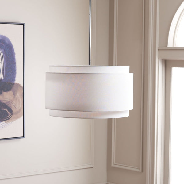 Safavieh PIRAN, 3-Light Extendable Pendant in Chrome & White Linen Shade – Modern Iron Fixture for Any Space PND4007A