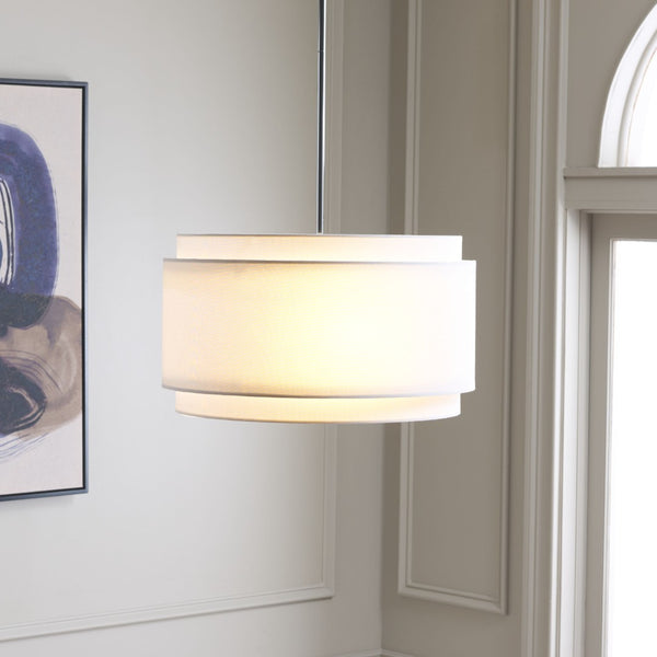 Safavieh PIRAN, 3-Light Extendable Pendant in Chrome & White Linen Shade – Modern Iron Fixture for Any Space PND4007A