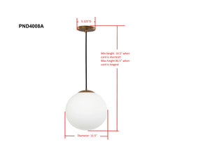 Safavieh NELDA, 11.5-Inch Extendable Pendant Light with Brass Finish & White Glass Shade for Timeless Elegance PND4008A