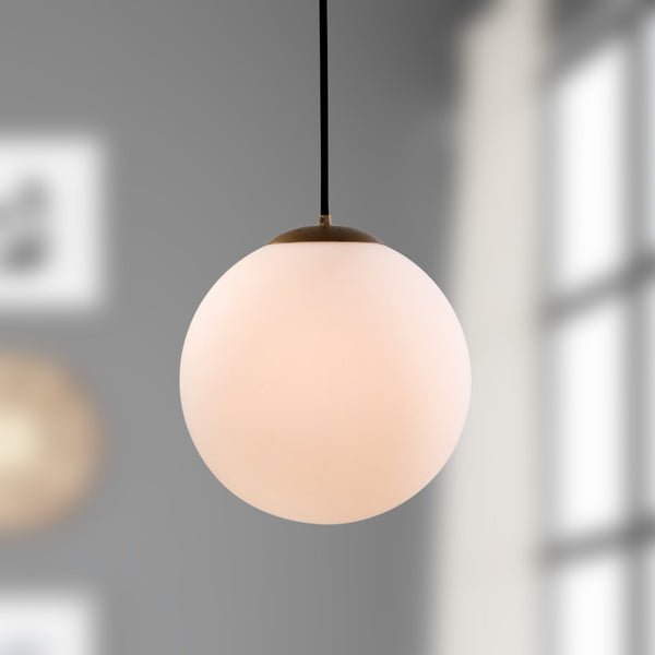 Safavieh NELDA, 11.5-Inch Extendable Pendant Light with Brass Finish & White Glass Shade for Timeless Elegance PND4008A