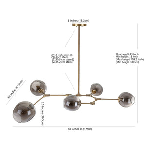 Safavieh CORBETT, 5-Light Pendant, 53.5" Adjustable Brass & Greige Fixture for Elegant Home Illumination PND4018A