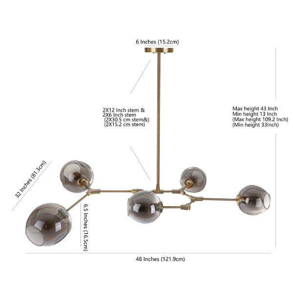 Safavieh CORBETT, 5-Light Pendant, 53.5" Adjustable Brass & Greige Fixture for Elegant Home Illumination PND4018A