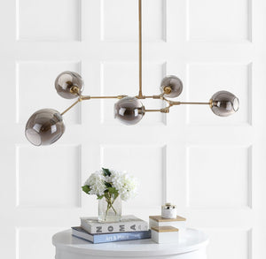 Safavieh CORBETT, 5-Light Pendant, 53.5" Adjustable Brass & Greige Fixture for Elegant Home Illumination PND4018A