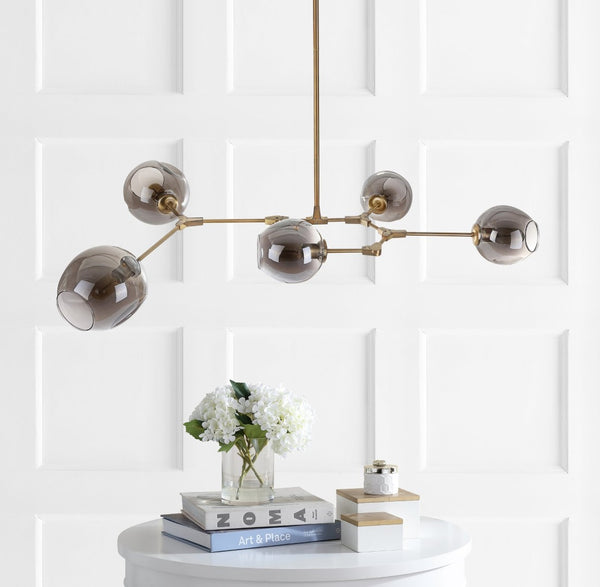 Safavieh CORBETT, 5-Light Pendant, 53.5" Adjustable Brass & Greige Fixture for Elegant Home Illumination PND4018A