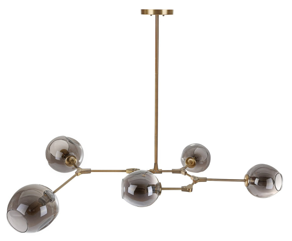 Safavieh CORBETT, 5-Light Pendant, 53.5" Adjustable Brass & Greige Fixture for Elegant Home Illumination PND4018A