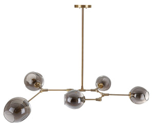 Safavieh CORBETT, 5-Light Pendant, 53.5" Adjustable Brass & Greige Fixture for Elegant Home Illumination PND4018A