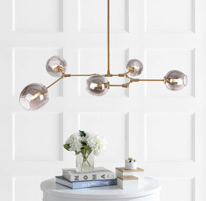 Safavieh CORBETT, 5-Light Pendant, 53.5" Adjustable Brass & Greige Fixture for Elegant Home Illumination PND4018A