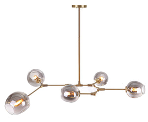 Safavieh CORBETT, 5-Light Pendant, 53.5" Adjustable Brass & Greige Fixture for Elegant Home Illumination PND4018A