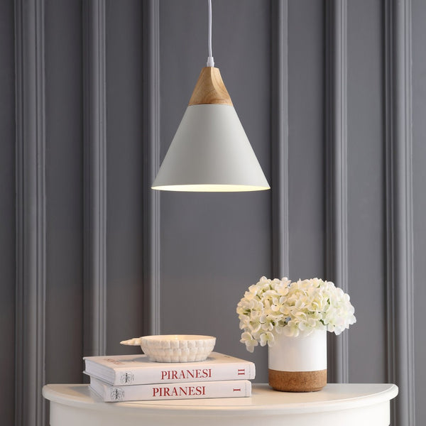 Safavieh CILA, Extendable Pendant Light with Iron and MDF Construction for Modern Dining and Living Spaces White / Natural PND4030D