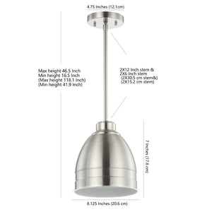 Safavieh RILEY, 8.125” Polished Nickel Extendable Pendant Light for Modern Dining & Living Spaces, Adjustable Height PND4043A