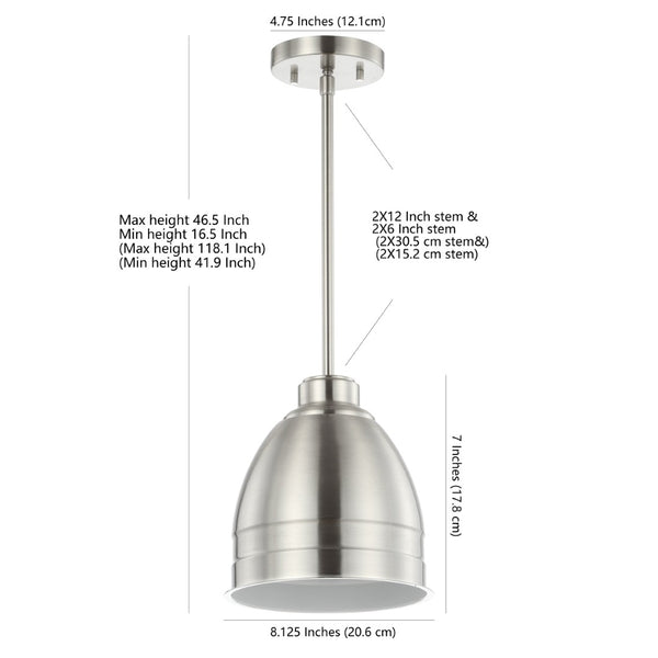 Safavieh RILEY, 8.125” Polished Nickel Extendable Pendant Light for Modern Dining & Living Spaces, Adjustable Height PND4043A