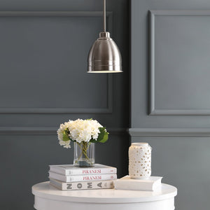 Safavieh RILEY, 8.125” Polished Nickel Extendable Pendant Light for Modern Dining & Living Spaces, Adjustable Height PND4043A