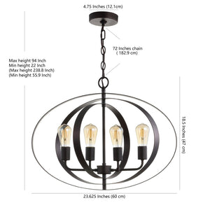 Safavieh KILLIAN, 4-Light Adjustable Pendant Light in Brass and Iron, Modern Fixture for Dining & Living Spaces PND4047A