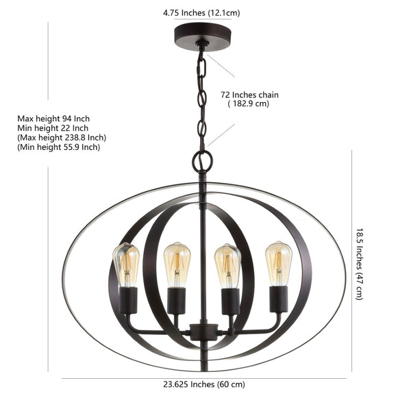 Safavieh KILLIAN, 4-Light Adjustable Pendant Light in Brass and Iron, Modern Fixture for Dining & Living Spaces PND4047A