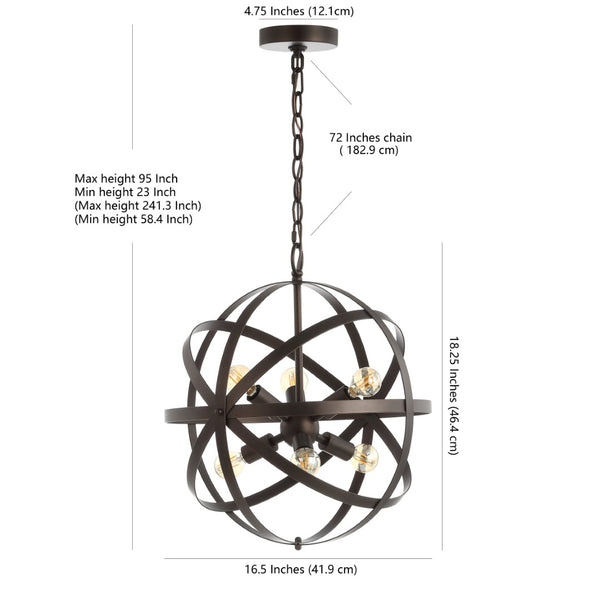 Safavieh BRYCEN, Elegant 6-Light Extendable Brass Pendant Fixture for Timeless Style in Any Room Decor PND4053A