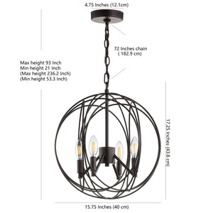 Safavieh CASON, 4-Light Extendable Pendant in Brass & Iron – Adjustable Height for Stylish Ambient Lighting PND4055A