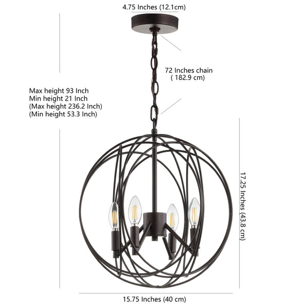 Safavieh CASON, 4-Light Extendable Pendant in Brass & Iron – Adjustable Height for Stylish Ambient Lighting PND4055A