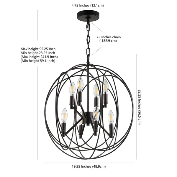 Safavieh RAYLON, 8-Light Extendable Pendant in Warm Brass - Adjustable Height for Versatile Decor & Illumination PND4056A