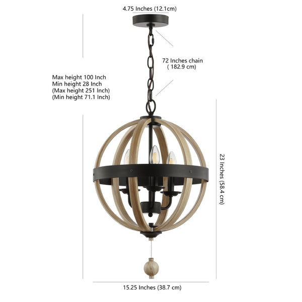Safavieh MOSHE, 3-Light Extendable Pendant in Black/Brown Iron for Modern Elegance in Your Space PND4081A