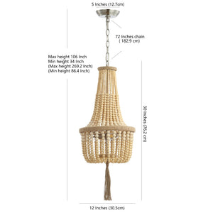 Safavieh WYNNE, Rustic 2-Light Pendant with Adjustable Height, Iron & Wood Bead Design for Cozy Lighting PND4082A