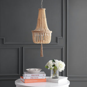 Safavieh WYNNE, Rustic 2-Light Pendant with Adjustable Height, Iron & Wood Bead Design for Cozy Lighting PND4082A