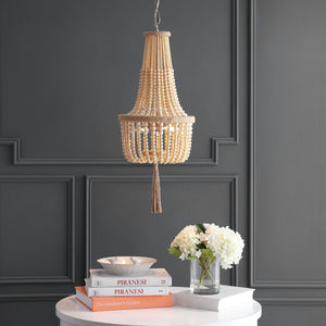 Safavieh WYNNE, Rustic 2-Light Pendant with Adjustable Height, Iron & Wood Bead Design for Cozy Lighting PND4082A